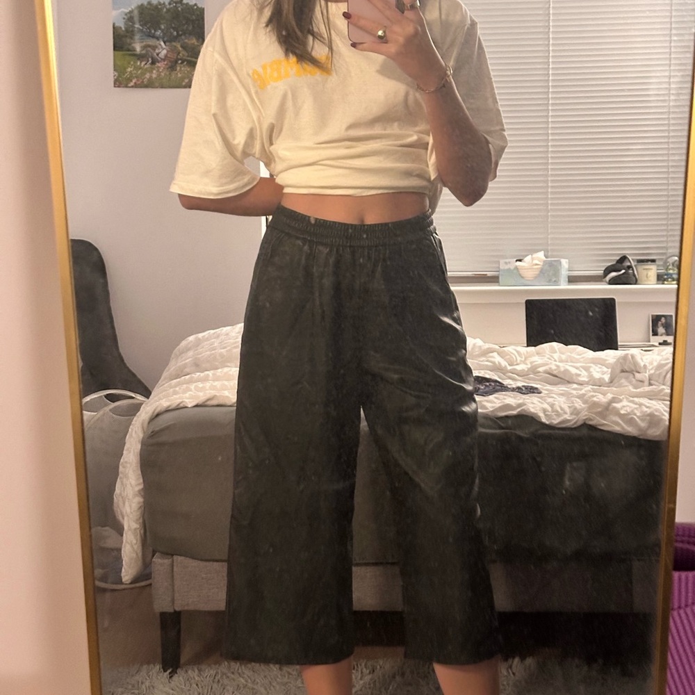 Faux Leather Black Cropped Pants